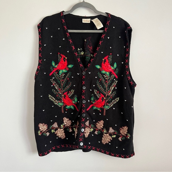 Bobbie Brooks Sweaters - Vintage Bobbie Brooks Christmas Sweater Vest Embroidered Cardinals Holiday 2X